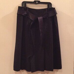 🖤 Tahari Women’s Black A-Line Skirt w/ Satin Waistband & Tie Belt | Size M 🖤